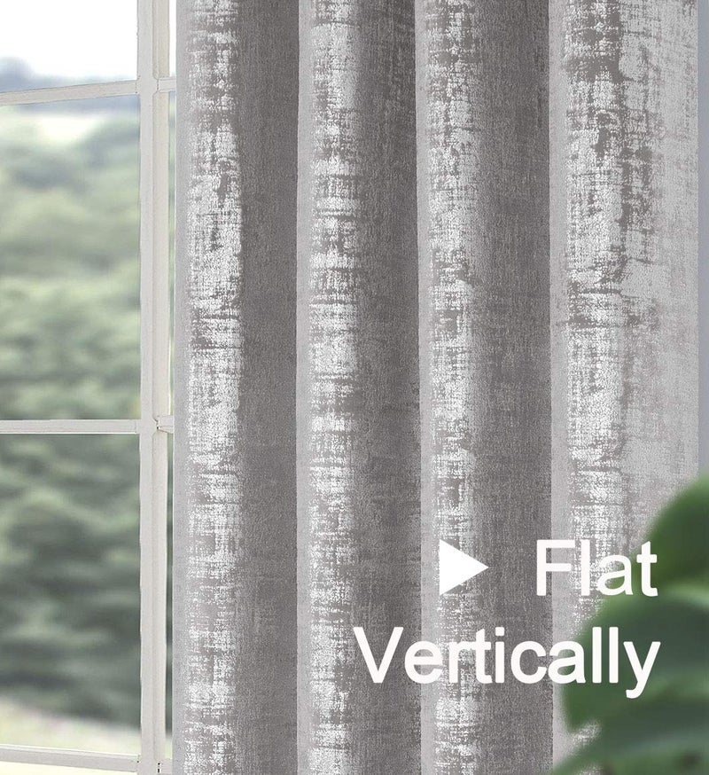 always4u Soft Velvet Curtains 95 Inch Length Luxury Bedroom Curtains Silver Foil Print Window Treatments for Living Room Set of 2 Silver - Image 4